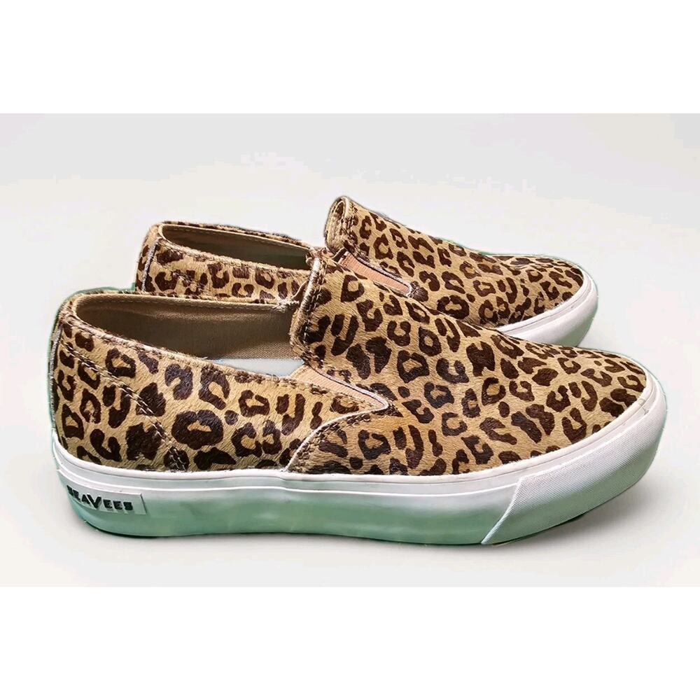 womens seavees Baja Platform Mulhol leopard print pony hair slip on sneakers 8.5